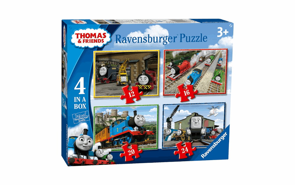 Ravensburger Children's Thomas and Friends puzzle set with four colorful jigsaw puzzles in one box