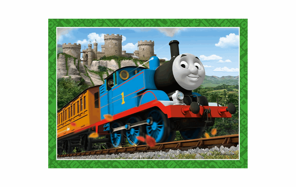 Ravensburger Thomas and Friends puzzle set featuring Thomas the Tank Engine in a scenic landscape
