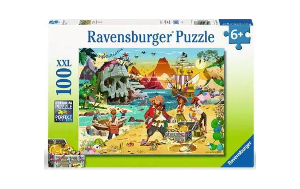 Ravensburger Treasure 100XXL jigsaw puzzle featuring pirates, treasure, and an island scene