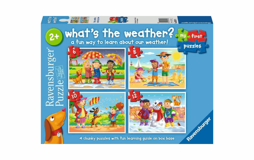 Ravensburger weather themed jigsaw puzzles for children with colorful scenes of outdoor activities