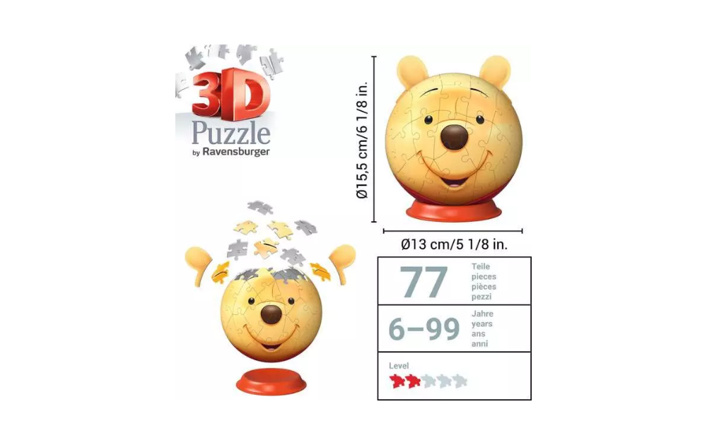 Winnie the Pooh with Ears Globe 3D Puzzle by Ravensburger, 77 pieces, fun for ages 6 and up