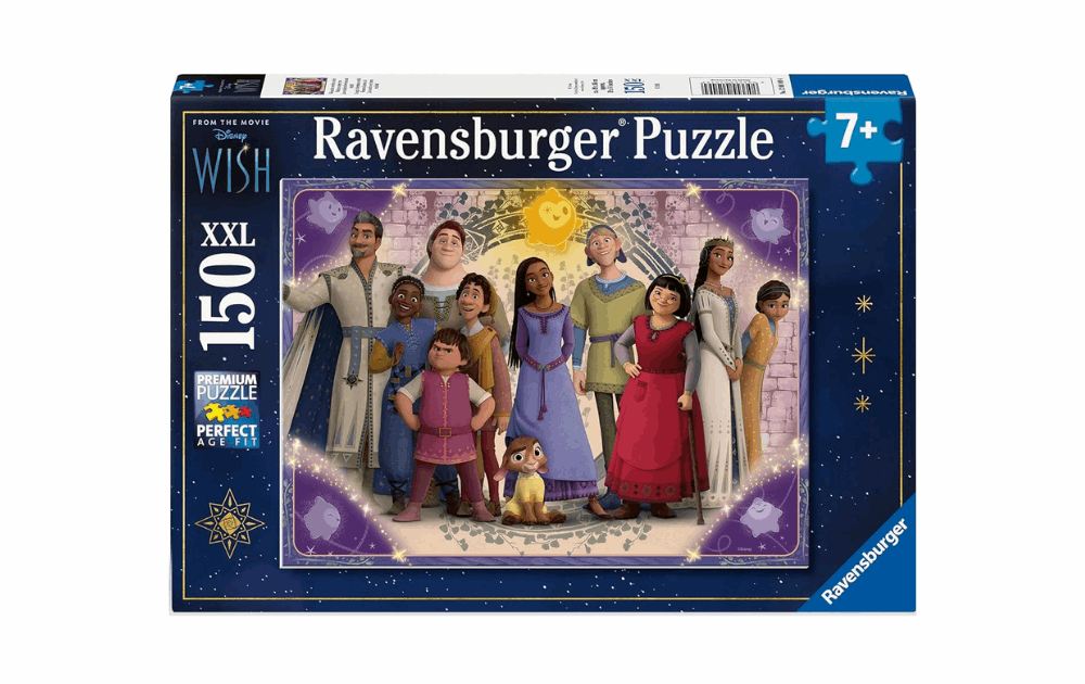 Ravensburger Wishes Come True puzzle featuring characters from Disney's Wish with vibrant colors and detailed illustrations