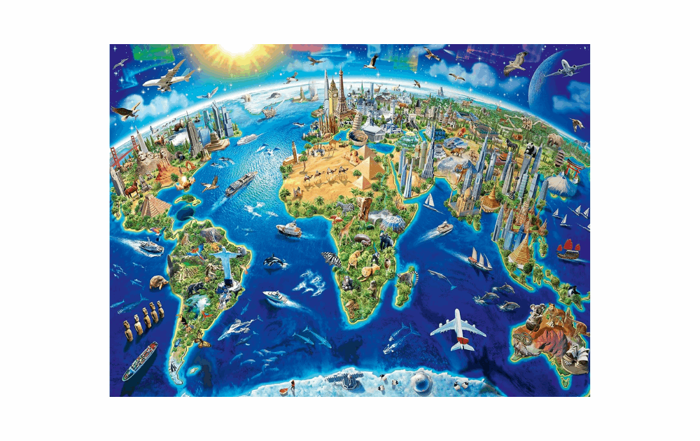 Ravensburger world landmarks puzzle featuring famous global attractions in vibrant colors