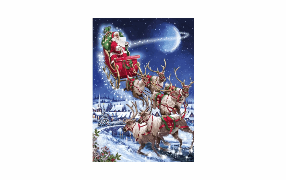 Wentworth Santa's Sleigh wooden jigsaw featuring Santa and reindeer in a snowy landscape