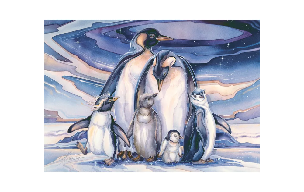 Wentworth snow themed wooden jigsaw featuring a charming group of penguins in a snowy landscape