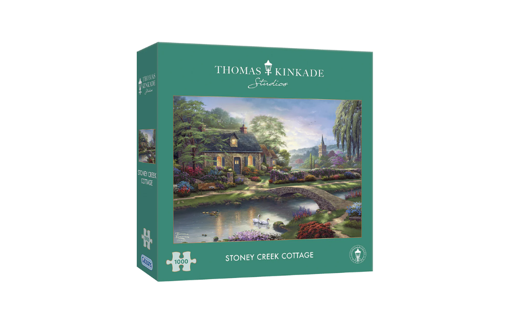 Gibsons Stoney Creek Cottage jigsaw puzzle featuring a serene cottage scene with flowers and a bridge