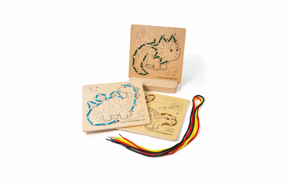 Bigjigs Wooden Puzzle Set featuring Lacing by Numbers for kids with colorful laces