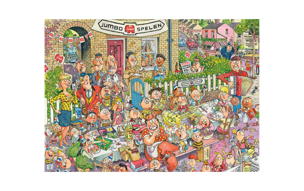 Wasgij Destiny 170 Years of Jumbo puzzle featuring a colorful and busy outdoor celebration scene