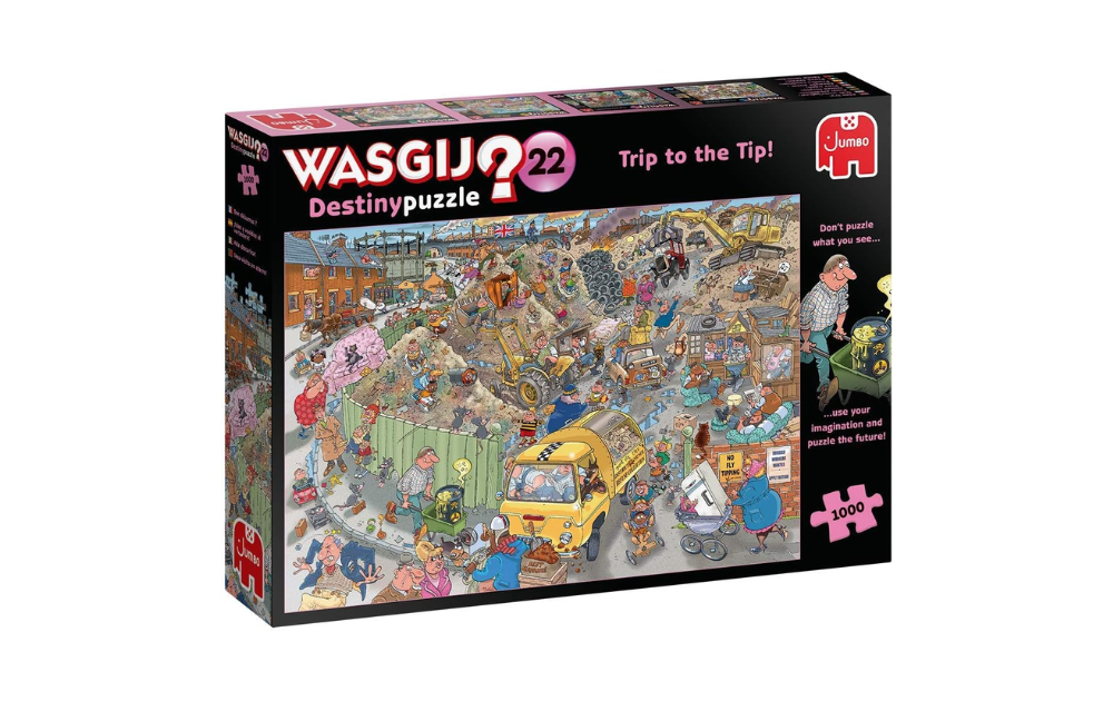 Wasgij Destiny 22 puzzle featuring a colorful scene of a busy tip with various characters and vehicles