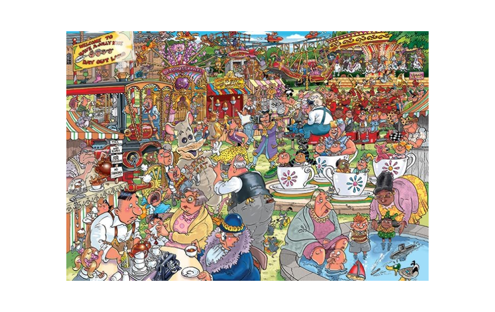 Wasgij Destiny 23 puzzle themed around a lively amusement park with diverse activities and characters