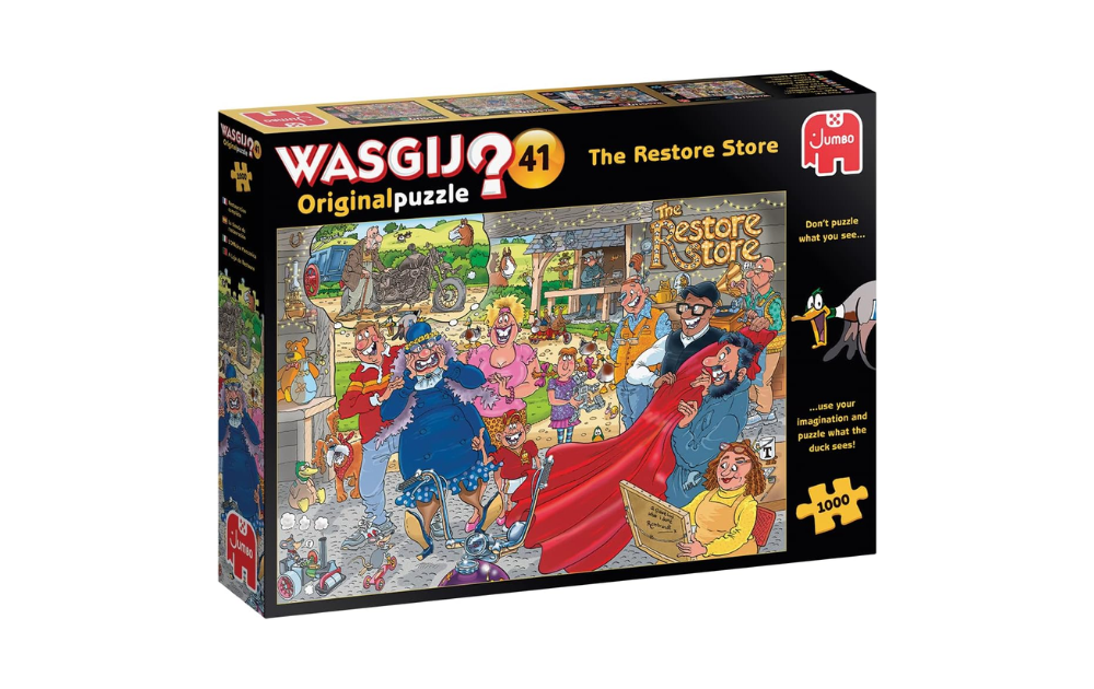 Wasgij Original 41 puzzle featuring The Restore Store scene with colorful characters and engaging details