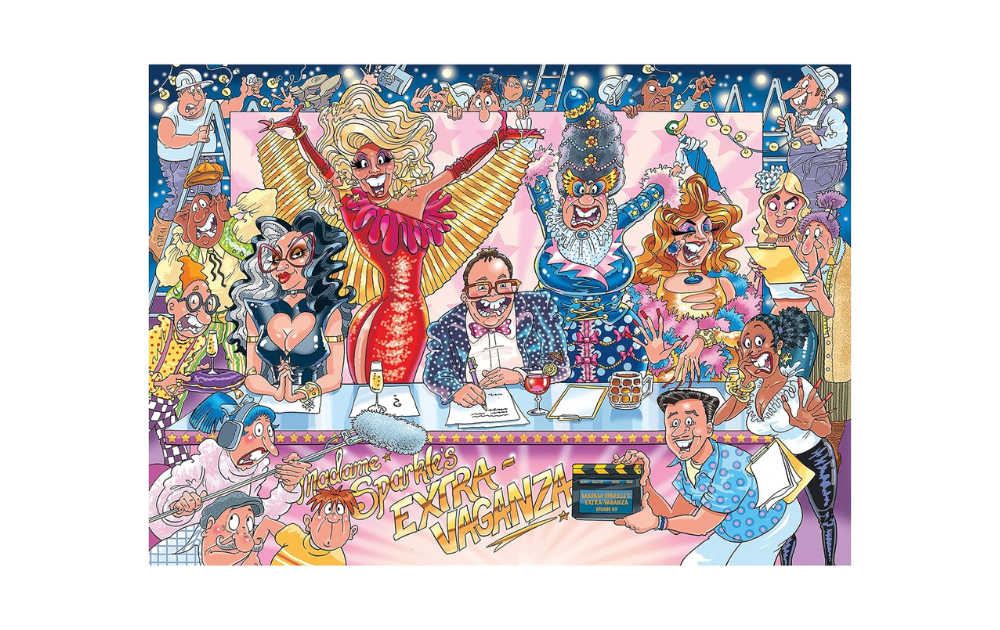 Wasgij Original 42 puzzle featuring a vibrant runway show scene with various colorful characters