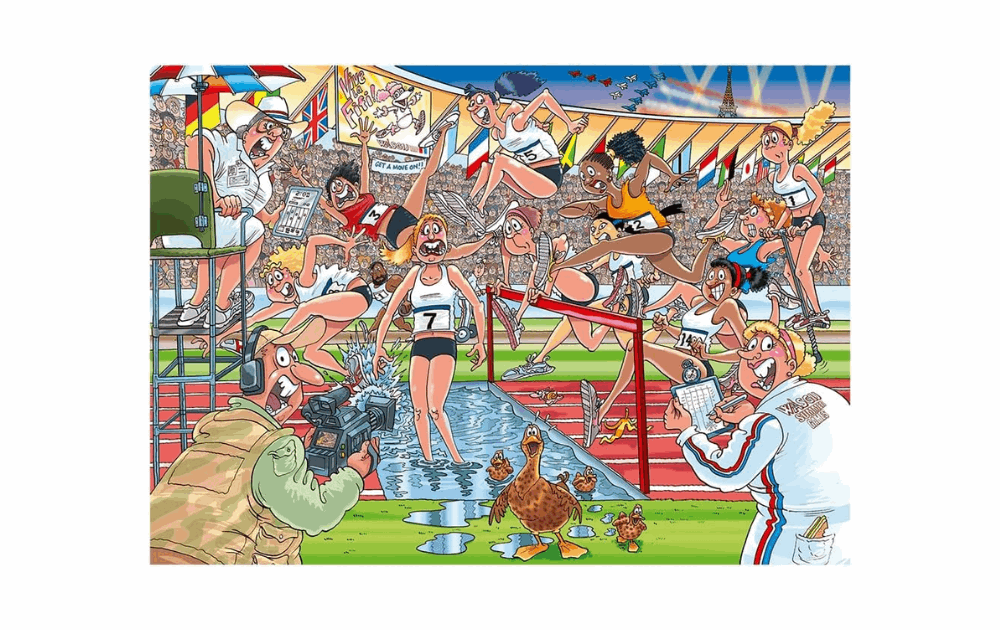 Wasgij Original 44 puzzle featuring a humorous scene of athletes in a comedic sports event