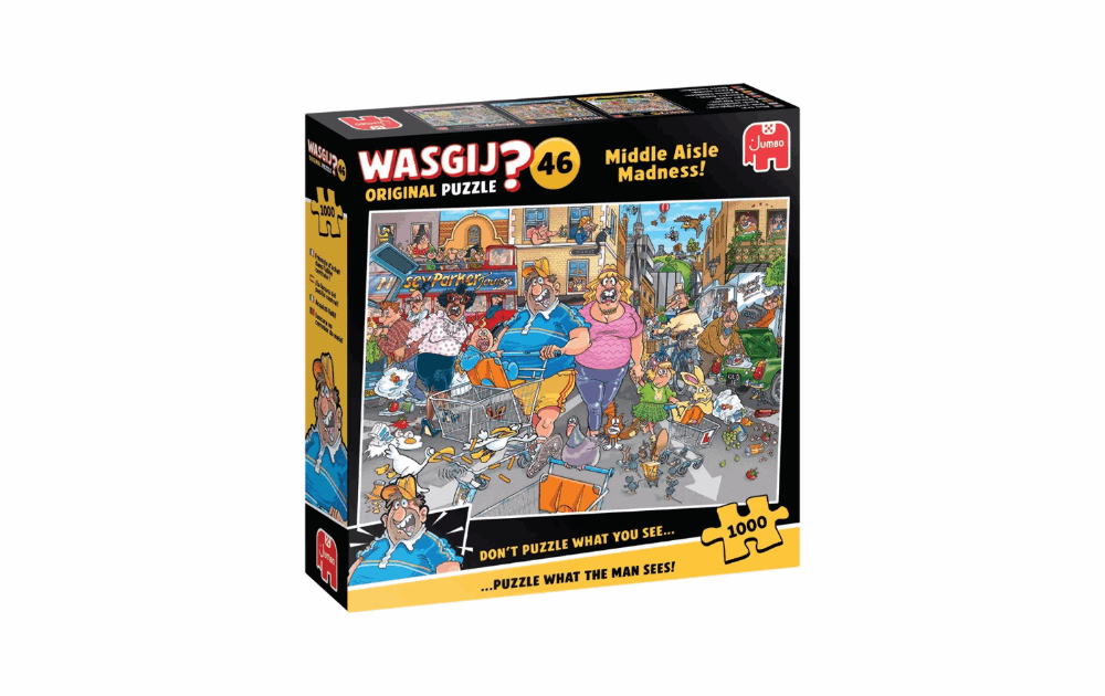 Wasgij Original 46 puzzle featuring Middle Aisle Madness, a 1000 piece jigsaw by Jumbo