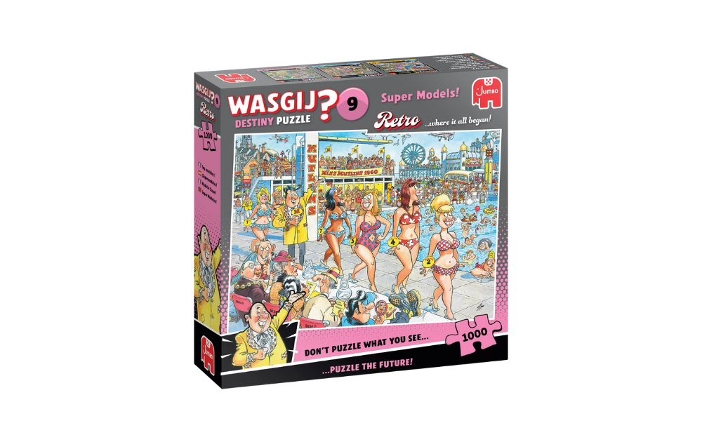 Wasgij Retro 9 puzzle featuring a humorous beach scene with colorful characters and activities