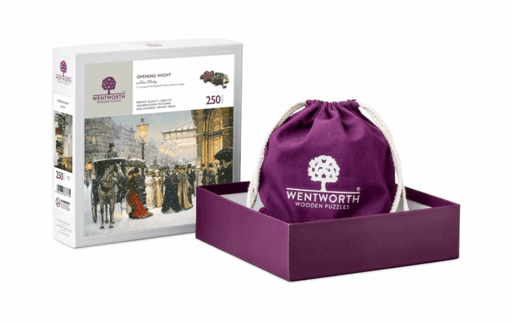 Wentworth 250 piece jigsaw Opening Night featuring a vintage street scene with elegant horse-drawn carriages