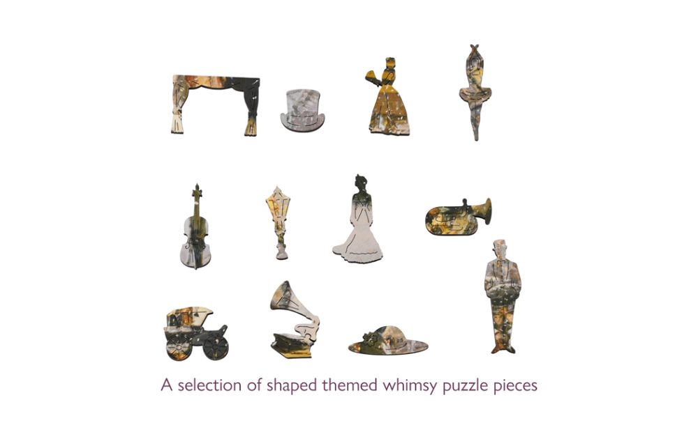 A selection of whimsical shaped pieces from the 250 piece jigsaw Opening Night by Wentworth