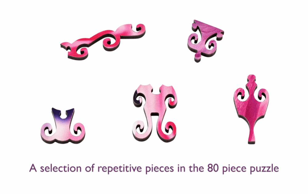 Selection of unique pieces from the 80 piece flamingo puzzle Wentworth showcasing colorful designs