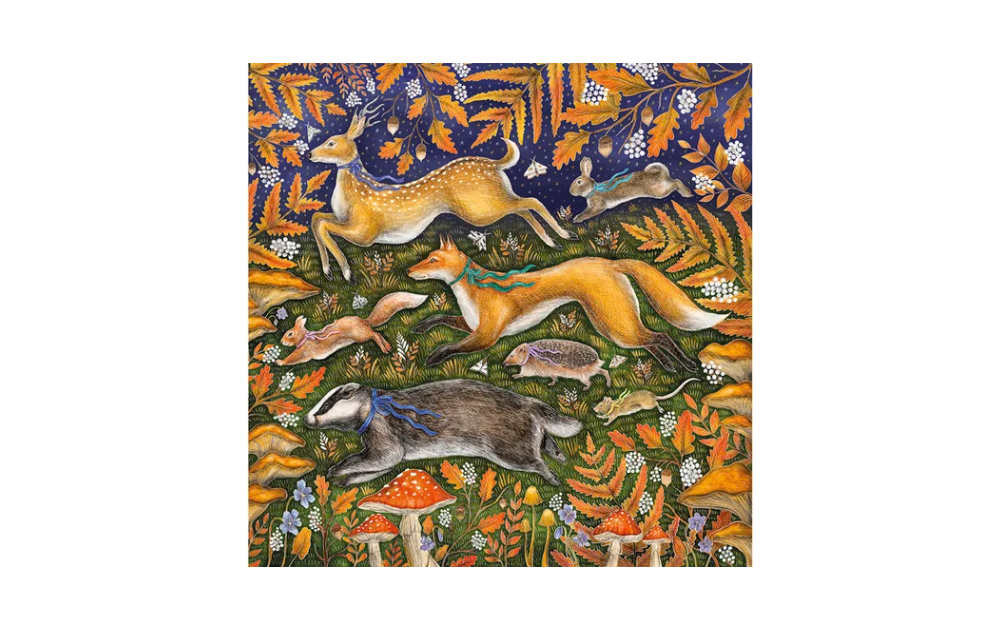 Wentworth Autumn Gathering 250 Piece Wooden Jigsaw Puzzle featuring woodland animals among autumn leaves