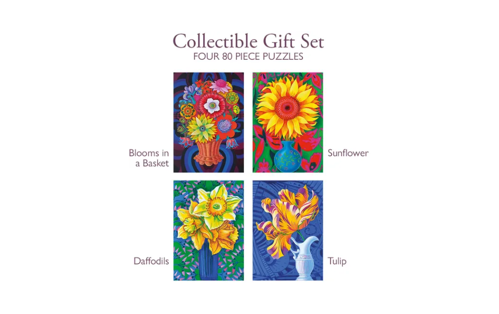 Wentworth Bright Blooms Collectible Gift Set of 4 x 80 Piece Jigsaw Puzzles featuring flowers in vibrant colours