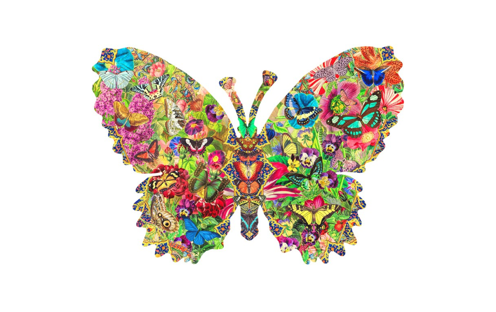 Wooden butterfly kaleidoscope jigsaw puzzle with 210 colorful pieces by Wentworth