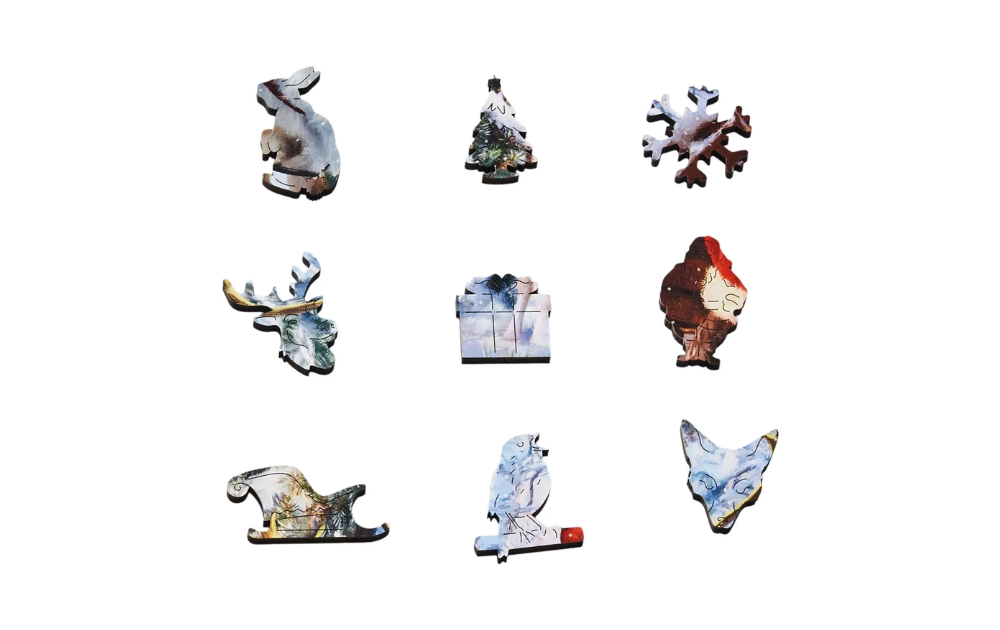 Wentworth Christmas Curiosity 40 Piece Wooden Jigsaw Puzzle featuring festive shapes and unique designs