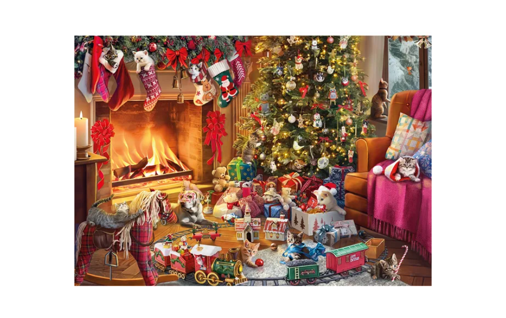 Wentworth Christmas puzzle 40 pieces featuring a cosy festive scene with a fireplace and decorated tree