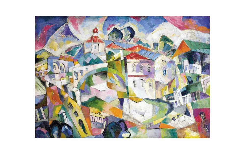Wentworth Cubist landscape jigsaw featuring colourful abstract houses and buildings in a cubist art style
