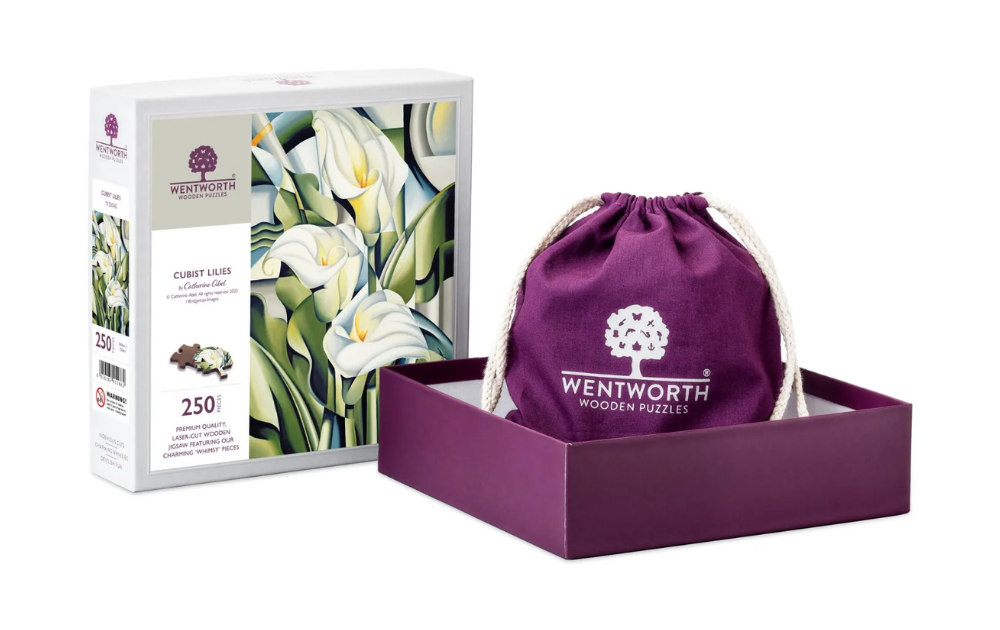 Wentworth Cubist Lilies 250 Piece Wooden Jigsaw Puzzle featuring elegant white lilies artwork