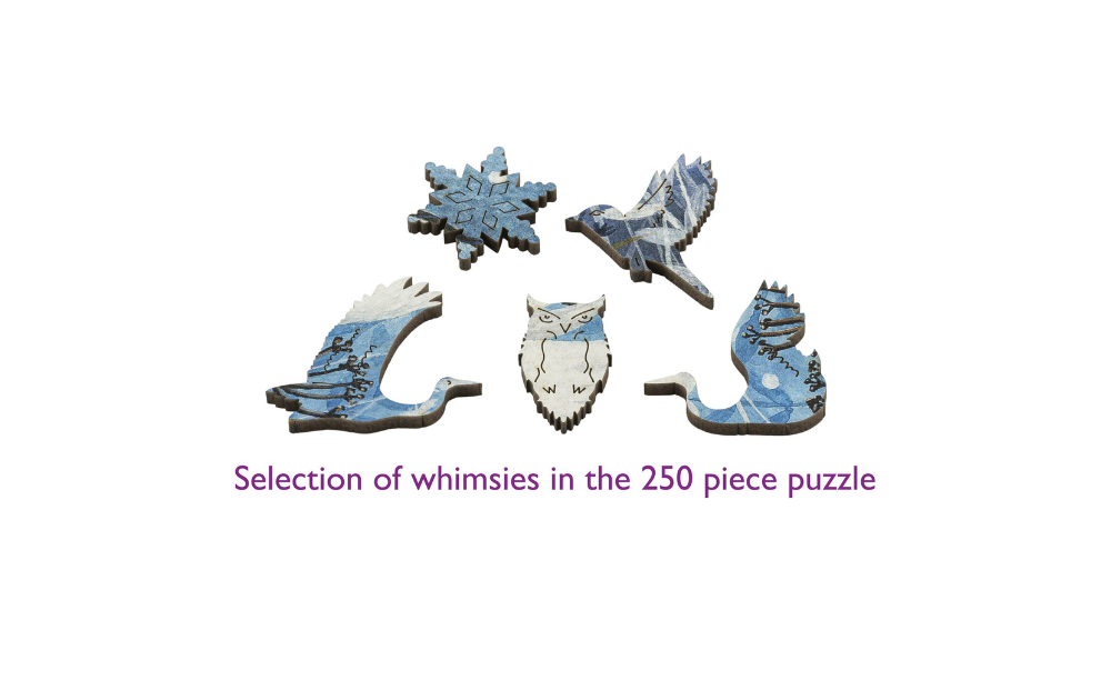 Unique whimsies from the Dancing Cranes 250 piece puzzle by Wentworth featuring colorful bird shapes