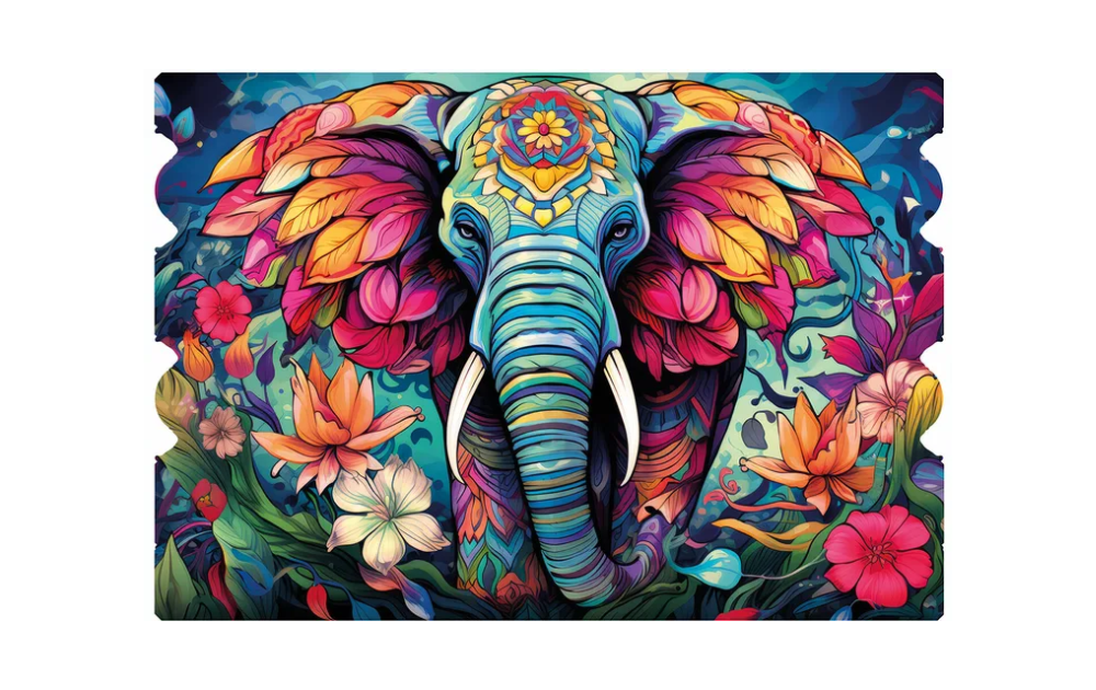Wentworth Flowering Elephant puzzle featuring a colourful elephant surrounded by vibrant flowers