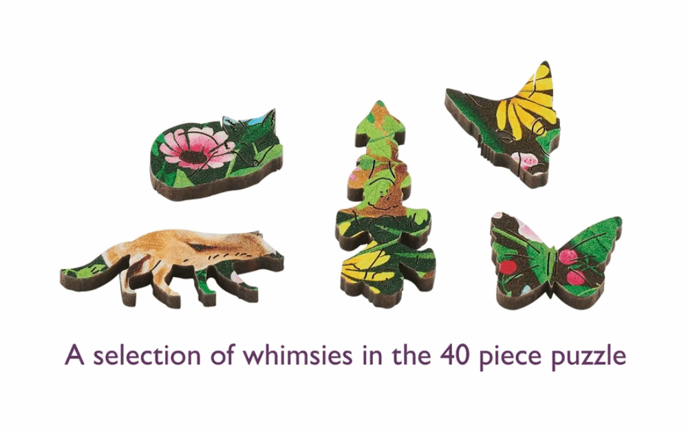 Wentworth fox and foxgloves puzzle with whimsical wooden pieces featuring vibrant designs