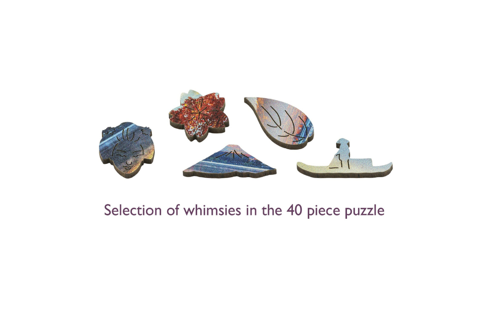 Colorful pieces of Fuji Mountain jigsaw puzzle with unique whimsy shapes by Wentworth