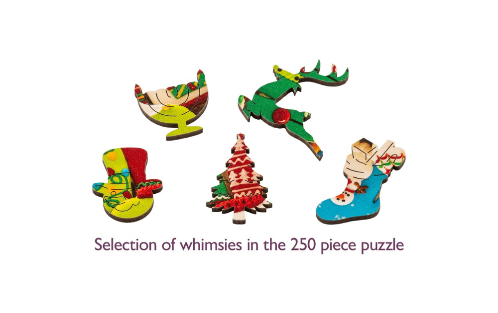 Whimsies from the Gingerbread Jumpers 250 piece puzzle by Wentworth featuring festive designs