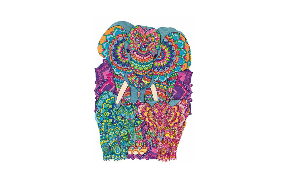 Herd For Life puzzle, a 240-piece shaped jigsaw featuring colorful elephants by Wentworth
