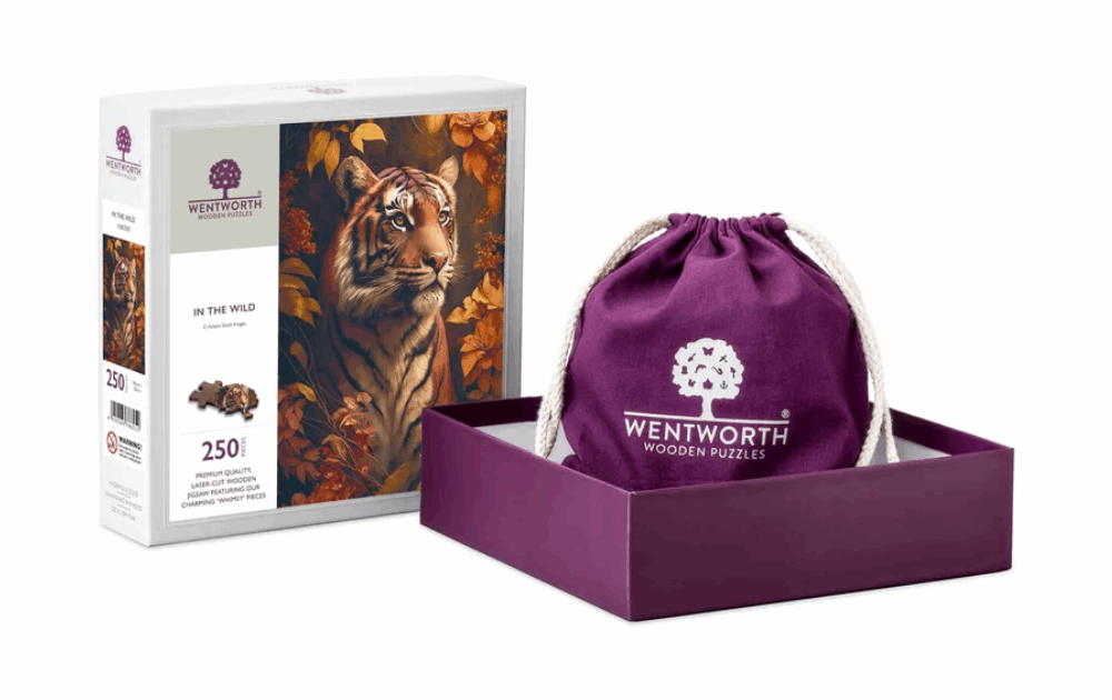 Wentworth In the Wild puzzle 250 pieces featuring a tiger design and a stylish storage pouch