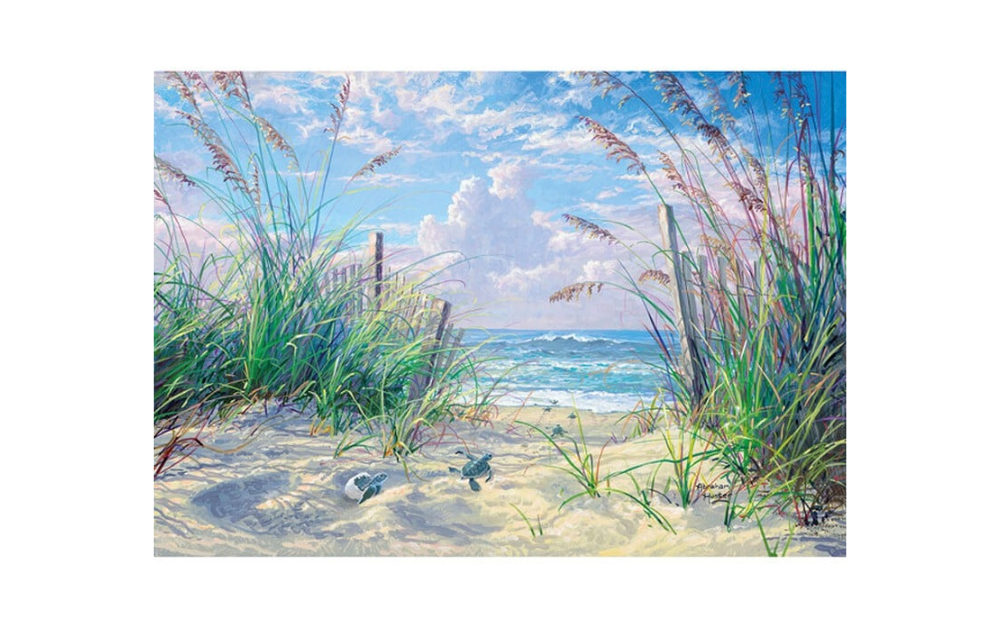 Into the Sea jigsaw puzzle featuring a scenic beach view with sand, grass, and ocean waves by Wentworth