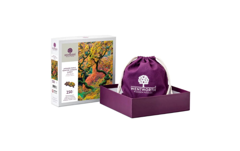 Japanese Maple, Ramster Gardens, Surrey 250 Piece Wentworth Wooden Jigsaw Puzzle with vibrant autumn colours
