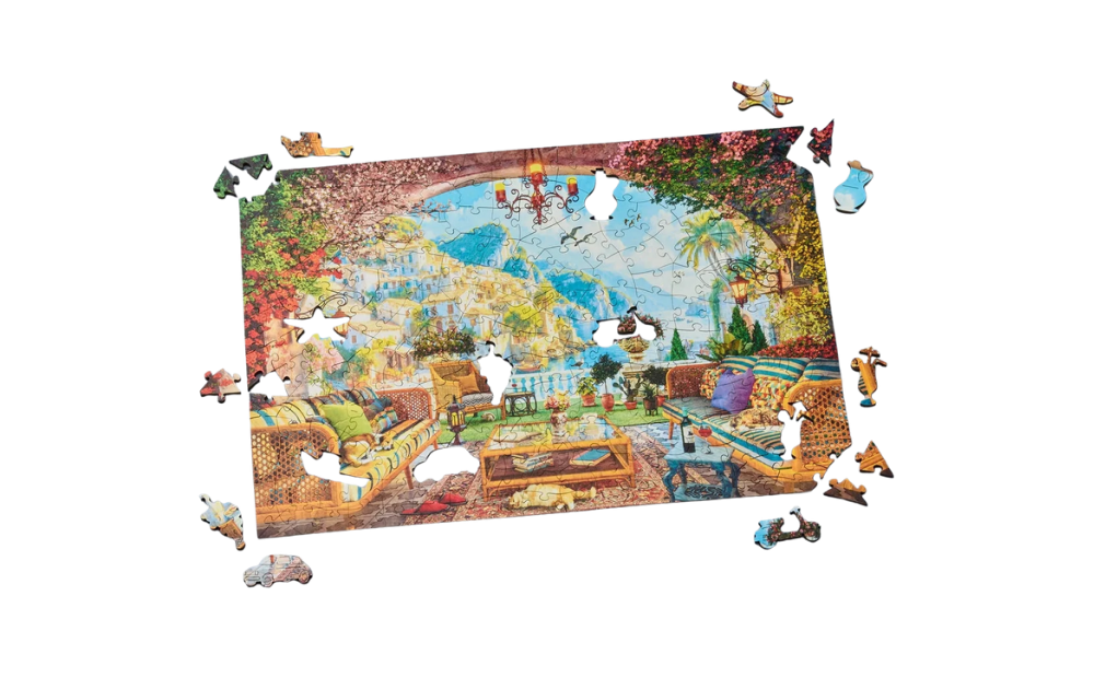 Mediterranean Terrace View 40 Piece Wentworth Wooden Jigsaw Puzzle featuring a vibrant outdoor scene