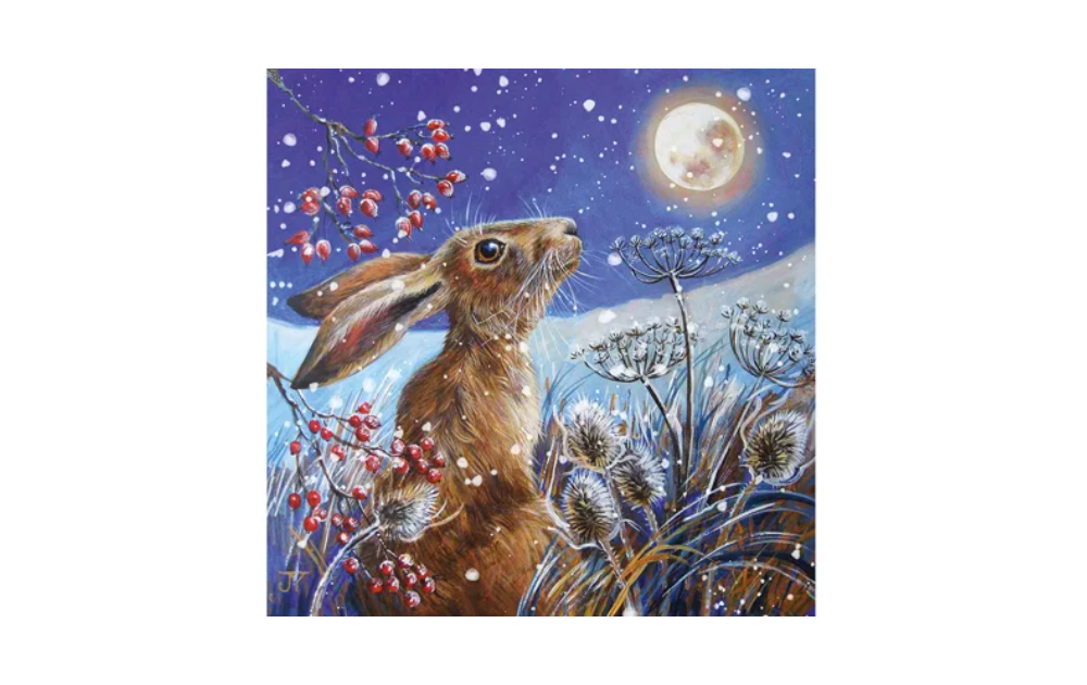 Wentworth Moon Gazing Hare 240 Piece Wooden Jigsaw Puzzle featuring a hare under a full moon