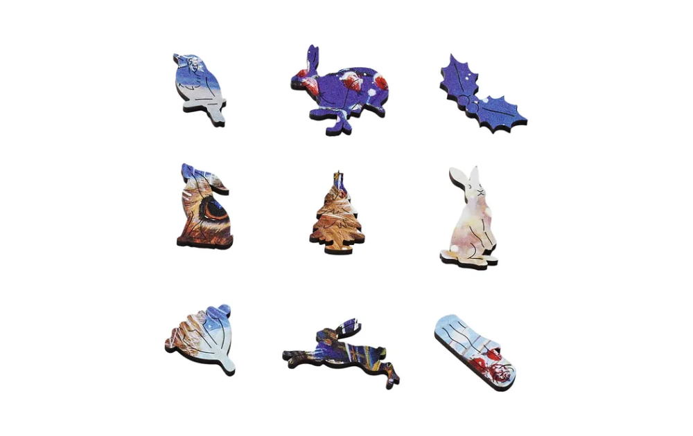 Various shaped pieces from Wentworth Moon Gazing Hare 500 Piece Wooden Jigsaw Puzzle