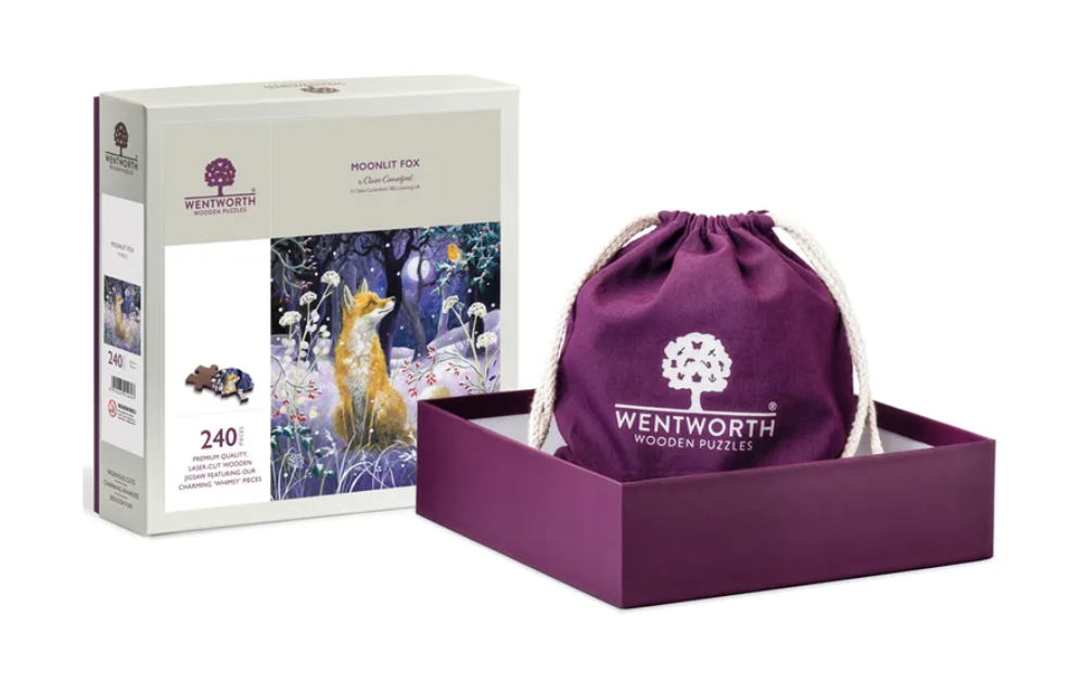 Wentworth Moonlit Fox 500 Piece Wooden Jigsaw Puzzle featuring a fox in a tranquil moonlit forest scene