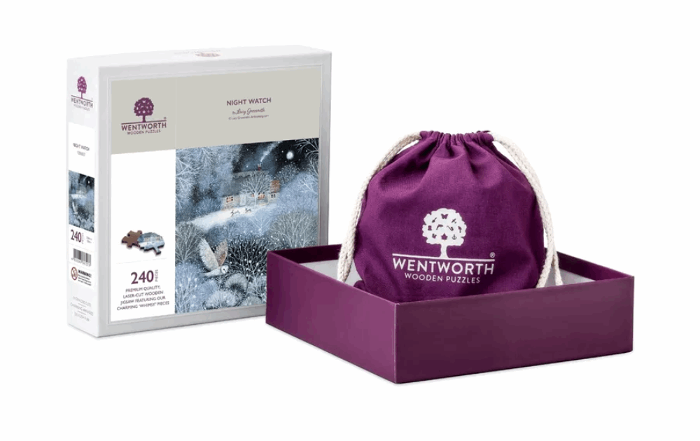 Wentworth Night Watch 240 piece puzzle with a charming winter scene and a storage bag