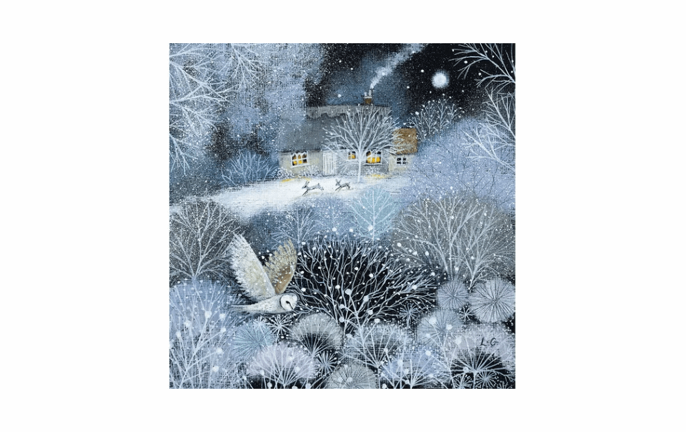 Wentworth Night Watch 240 piece puzzle featuring a serene winter scene with a cozy cottage and snowy landscape