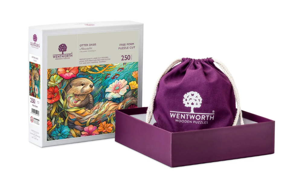 Wentworth Otter Oasis Extra Difficult 250 Piece Wooden Jigsaw Puzzle featuring a vibrant otter scene