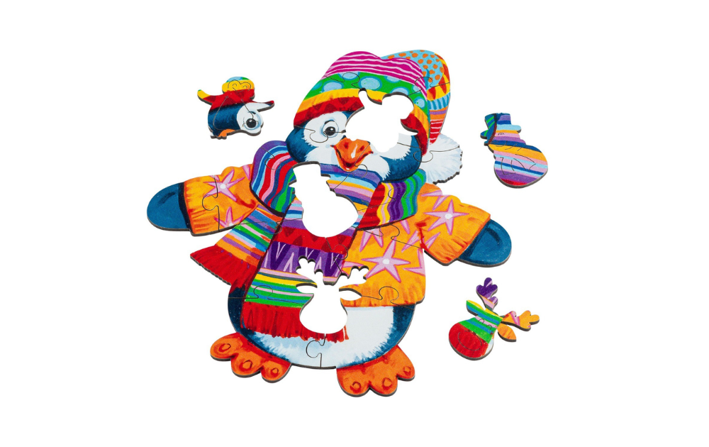 Perry the Penguin wooden puzzle featuring 15 colorful pieces perfect for young puzzle enthusiasts