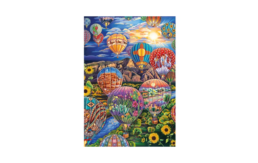 Rising Above the Rio Grande 40 Piece Wentworth Wooden Jigsaw Puzzle featuring vibrant hot air balloons