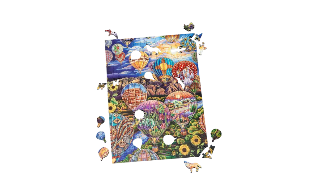 Rising Above the Rio Grande 40 Piece Wentworth Wooden Jigsaw Puzzle featuring colourful hot air balloons