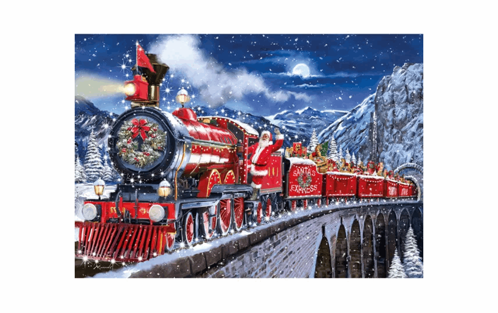 Wentworth Santa Express jigsaw featuring a colorful train traveling through a snowy landscape