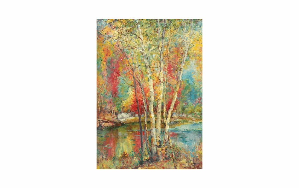 Wentworth Silver Birches Puzzle featuring vibrant trees and serene water landscape artwork